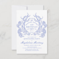 Quinceanera French Vintage Blue Floral Crest