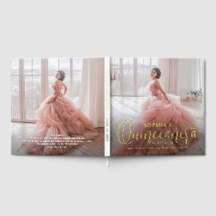 Quinceañera Front Back Photos Modern Trendy Script Foil Guest Book