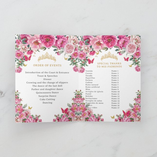 Quinceañera Fuchsia Padrinos Church Events Program (Inside)