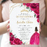 Quinceañera Fuchsia Pink Floral Princess Gown Gold Invitation