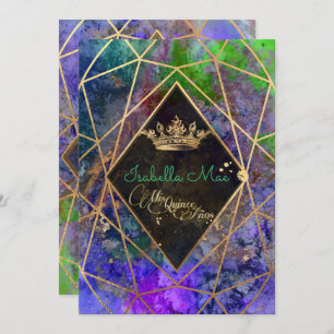 Quinceanera/Galaxy/Neon Purple/Princess/Crown Invitation