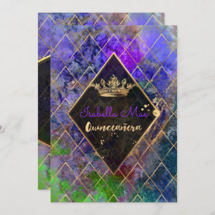 Quinceanera/Galaxy/Neon Purple/Princess/Crown Invitation