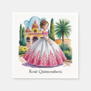 Quinceañera Girl in Pink and White Gown  Napkins