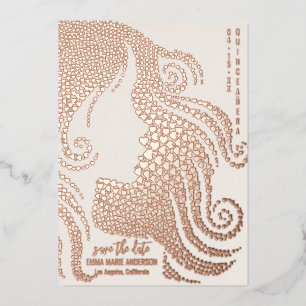 Quinceañera Girl Silhouette Pink Foil Hearts Ivory Foil Holiday Card