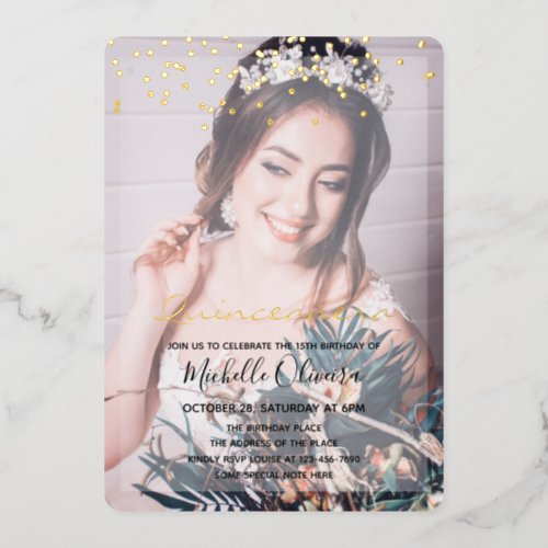 Quinceaera Girl Two Photos  Foil Invitation