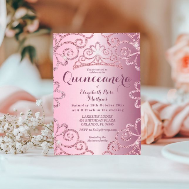 Quinceanera Girly Glitter Blush Pink Birthday Invitation (Creator Uploaded)