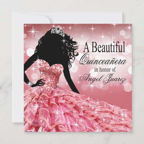 Quinceanera Glitter Ball Gown  pink Invitation