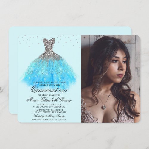 Quinceanera Glitter Dress Diamond Photo Invitation