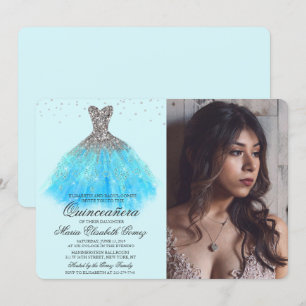 Quinceanera Glitter Dress Diamond Photo Invitation