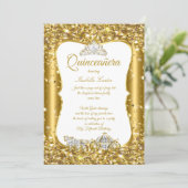 Quinceanera Glitter Fairytale Gold Carriage Party Invitation (Standing Front)
