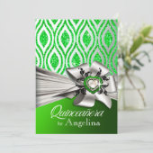 Quinceanera Glitter Geometric Ovals | green silver Invitation (Standing Front)