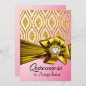 Quinceanera Glitter Geometric Ovals | pink gold Invitation (Front/Back)