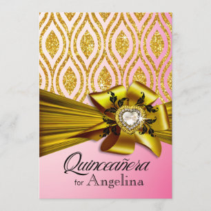Quinceanera Glitter Geometric Ovals pink gold Invitation