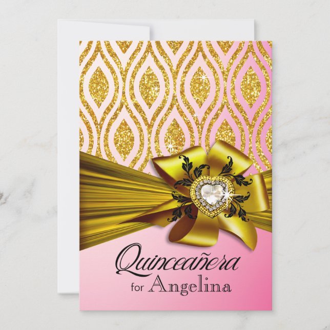 Quinceanera Glitter Geometric Ovals | pink gold Invitation (Front)