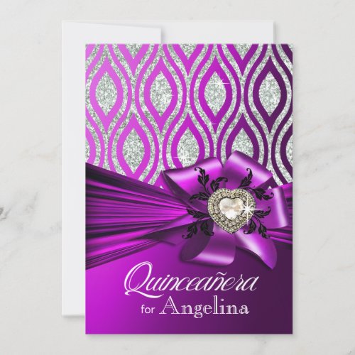 Quinceanera Glitter Geometric Ovals purple silver Invitation