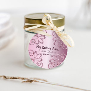 Quinceanera Glitter Pink Metallic 15th Birthday Favor Tags