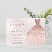 Quinceañera , Glitters Gown, Faux Rose Gold Invitation (Standing Front)