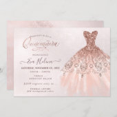 Quinceañera , Glitters Gown, Faux Rose Gold Invitation (Front/Back)