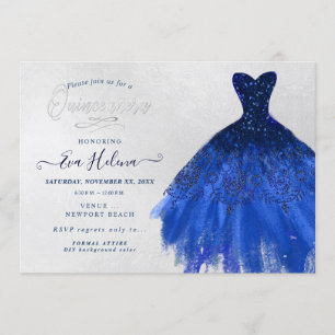 Quinceañera , Glitters Gown, Navy Blue Invitation