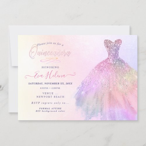 Quinceaera  Glitters Gown Pastel Cotton Candy Invitation