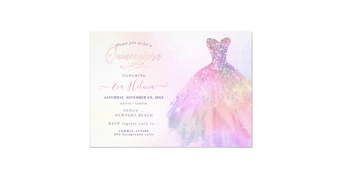 Quinceanera Glitters Gown Pastel Cotton Candy Invitation Zazzle