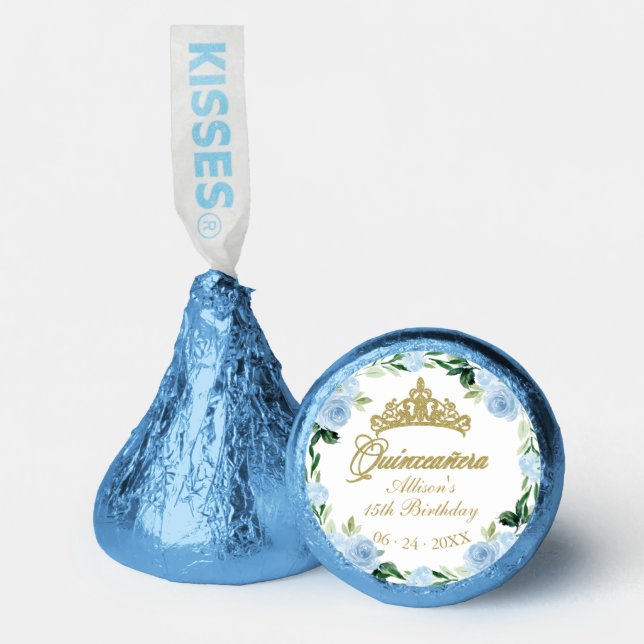 Quinceanera God Tiara Baby Blue Floral Hershey®'s Kisses® (Front)