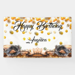Quinceañera Gold and Black Confetti Masquerade Banner