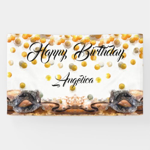 Quinceaera Gold and Black Confetti Masquerade Banner