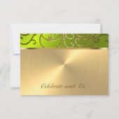 Quinceanera Gold and Lime Filigree Swirl Border Invitation (Front)