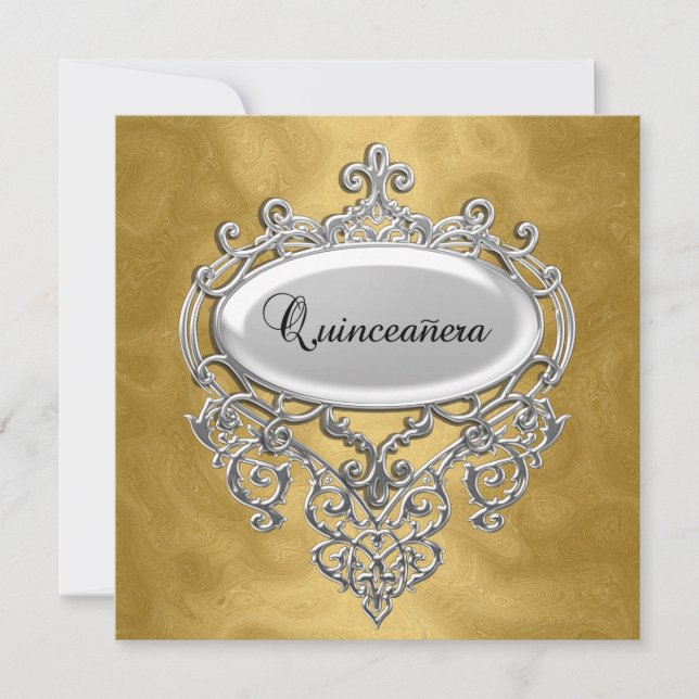 quinceañera Gold and Silver Invitation quinceañera (Front)