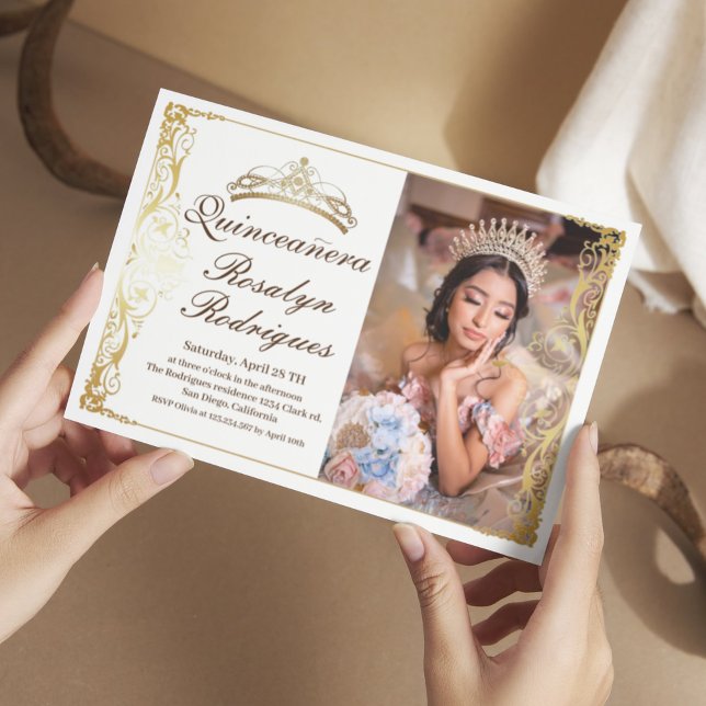 Quinceanera Gold Beauty Quinceanera with photo Invitation (Creator Uploaded)
