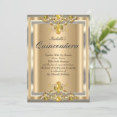 Quinceanera Gold Beige Yellow Gems 15 Birthday Invitation (Standing Front)