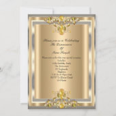 Quinceanera Gold Beige Yellow Gems 15 Birthday Invitation (Back)