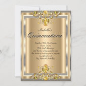 Quinceanera Gold Beige Yellow Gems 15 Birthday Invitation (Front)