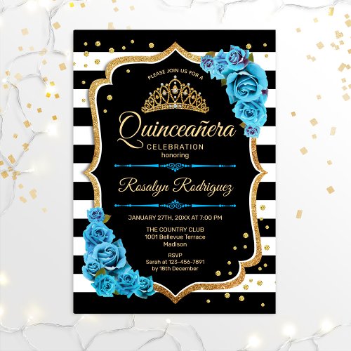 Quinceanera _ Gold Black Blue Invitation