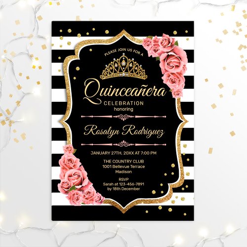 Quinceanera _ Gold Black Blush Pink Invitation