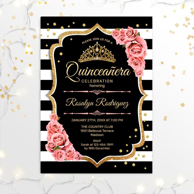 Quinceanera - Gold Black Blush Pink Invitation (Creator Uploaded)