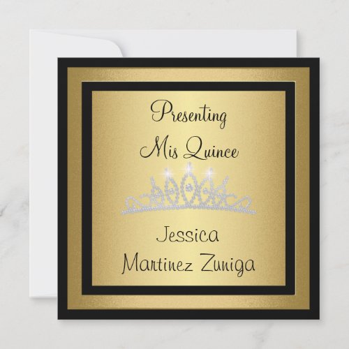 Quinceanera Gold Black Jewel Tiara Formal Invitation