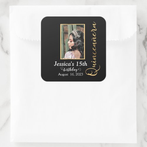 Quinceanera Gold Black Photo Elegant Sticker