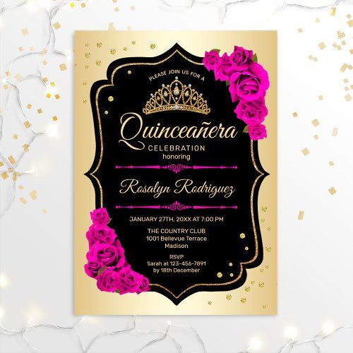 Quinceanera _ Gold Black Pink Invitation