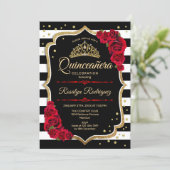 Quinceanera - Gold Black Red Invitation (Standing Front)