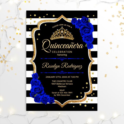 Quinceanera _ Gold Black Royal Blue Invitation