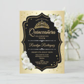 Quinceanera - Gold Black White Invitation (Standing Front)