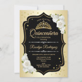 Quinceanera - Gold Black White Invitation (Front)