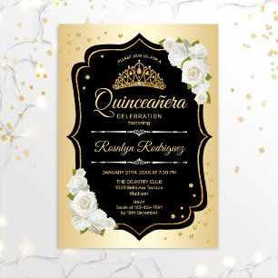 Quinceanera - Gold Black White Invitation