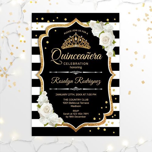 Quinceanera _ Gold Black White Invitation