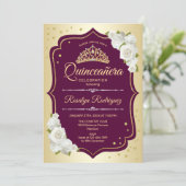 Quinceanera - Gold Burgundy Invitation (Standing Front)
