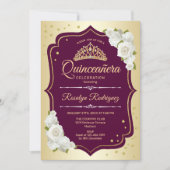 Quinceanera - Gold Burgundy Invitation (Front)