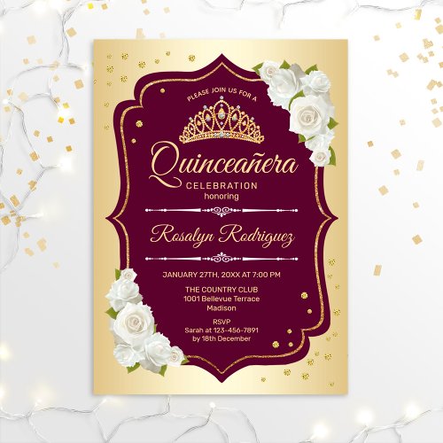 Quinceanera _ Gold Burgundy Invitation