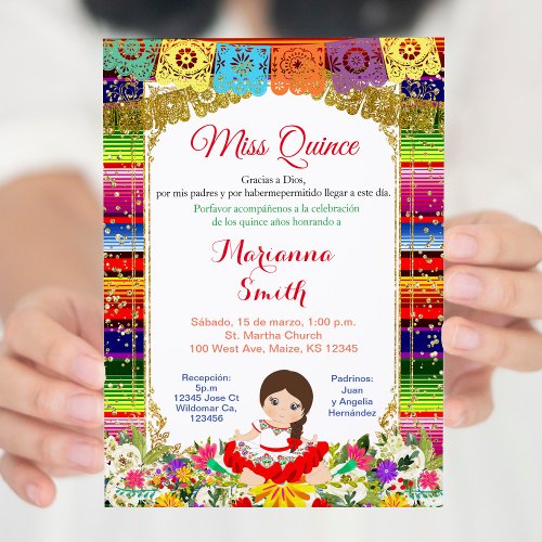 Quinceanera Gold Colorful Mexican Miss Quince  Invitation